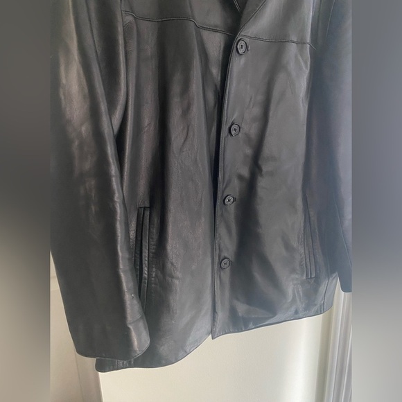 Marc New York Vintage Leather Jacket Mens Black Trench Coat Andrew Size Large L - Picture 3 of 10